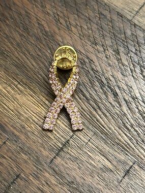 Gold Pink Ribbon Crystal Pin - Women Jewelry